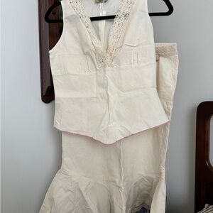 Cream Sleeveless Dress with Lace Detail